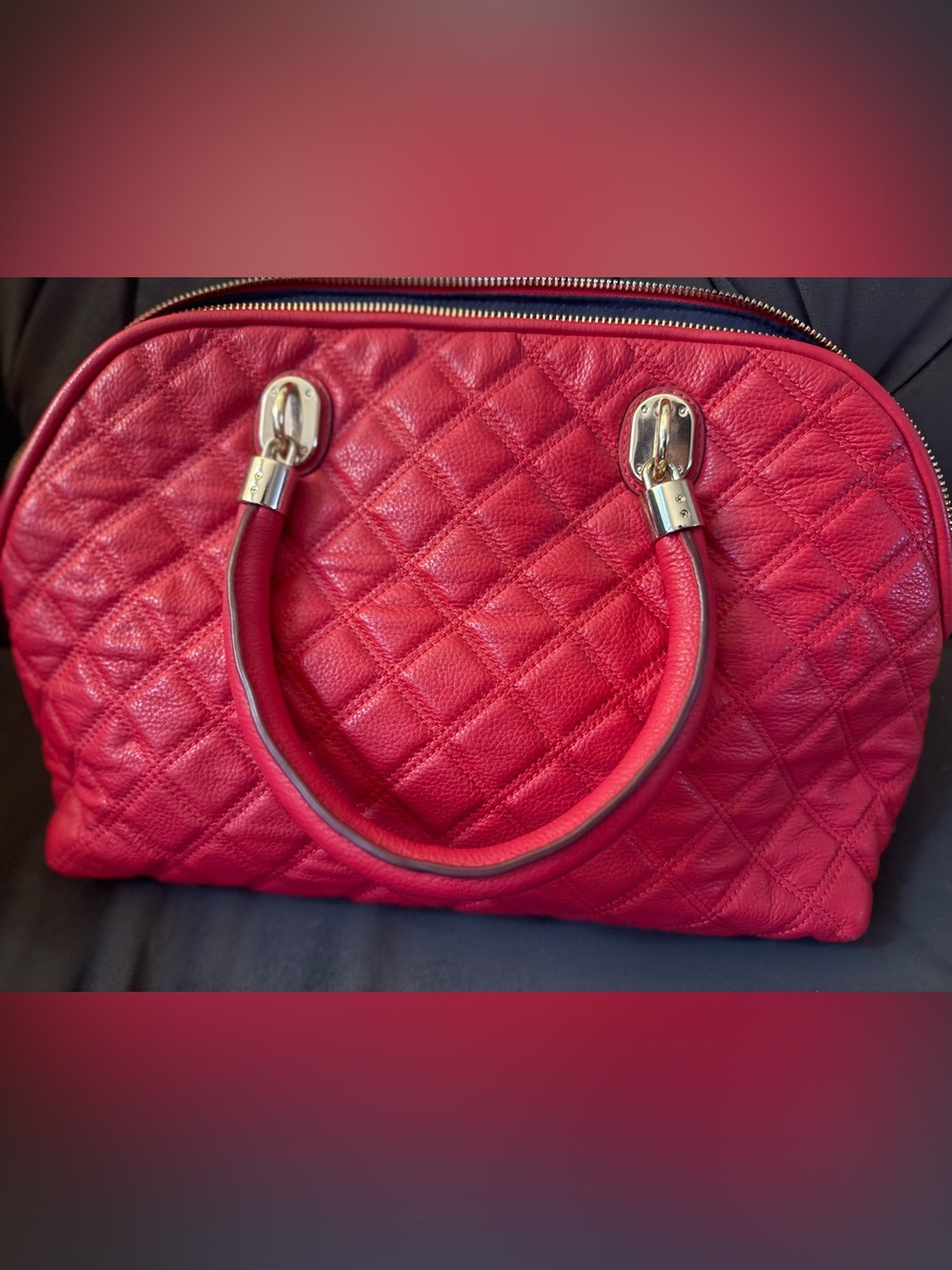 Quilted Red Leather Top-Handle Bag